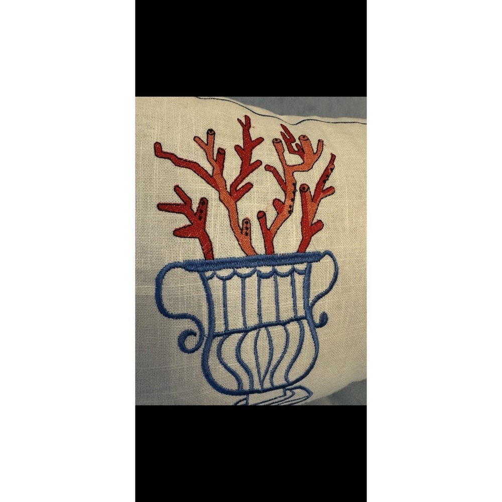 Mary Lake Thompson Embroidered Coral & Urn Lumbar Pillow 12x24 – Coastal Cottage - Picture 3 of 4